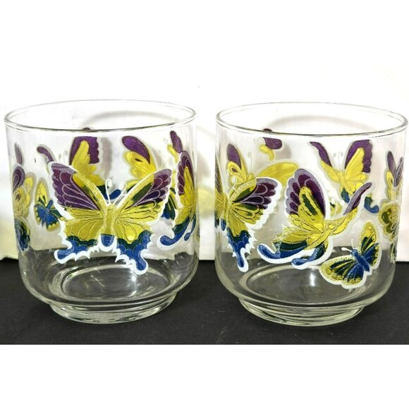 Vintage Libbey Embossed Butterfly Glasses Tumblers Glass 3.25" Retro USA - Picture 3 of 9